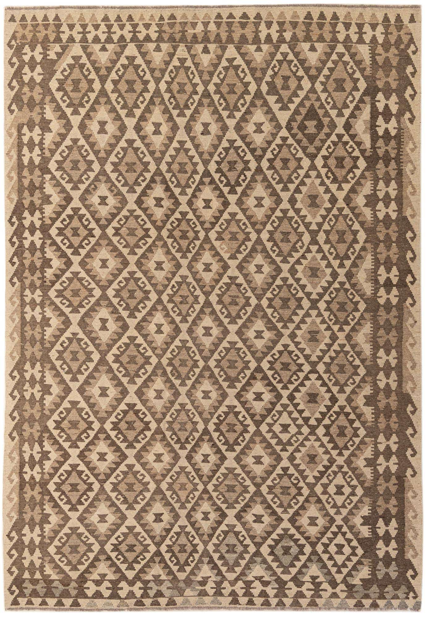 6' 11 x 9' 9 Hand Woven Kilim Maymana Wool Rug