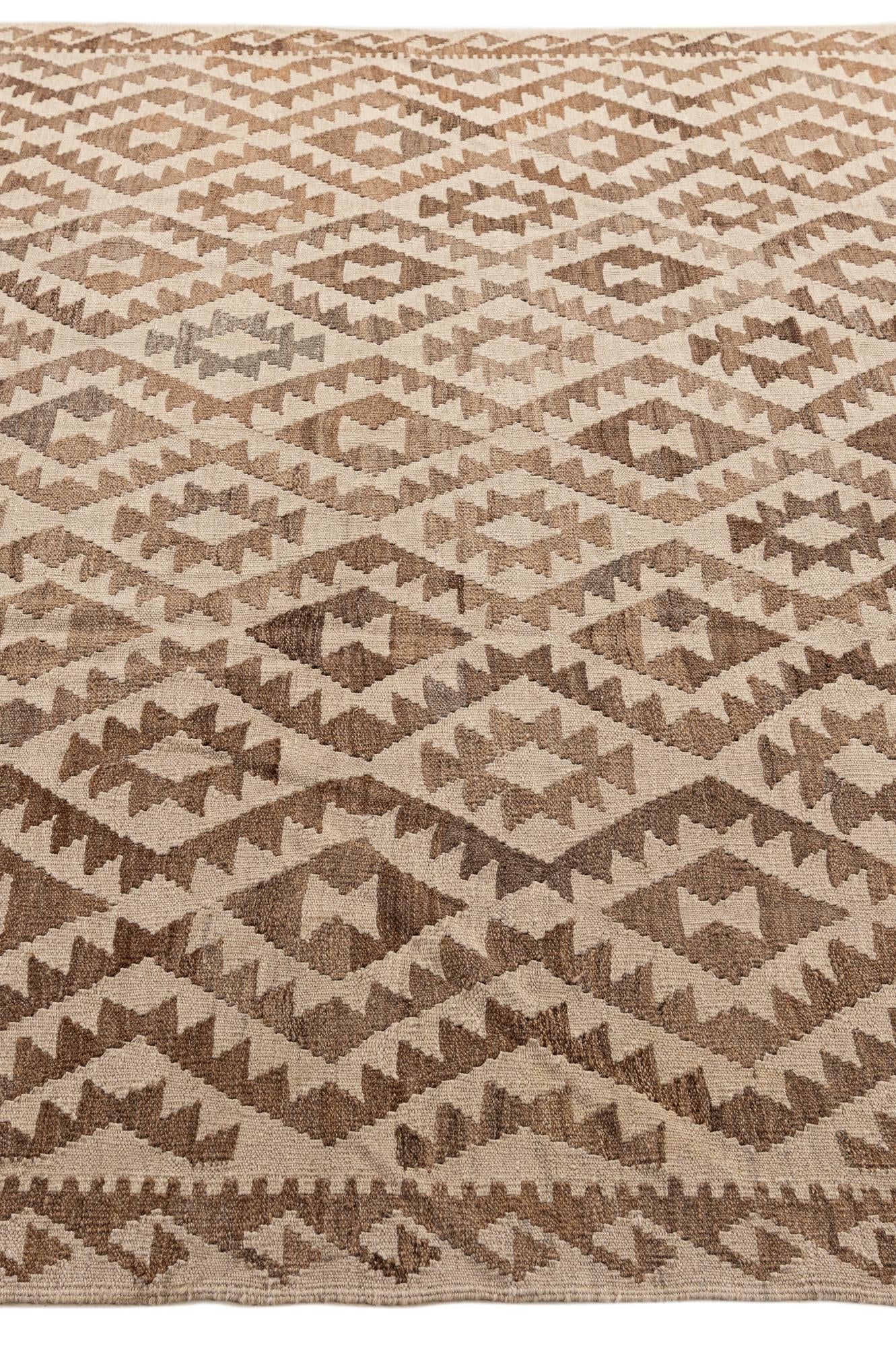 7' 1 x 9' 8 Hand Woven Kilim Maymana Wool Rug