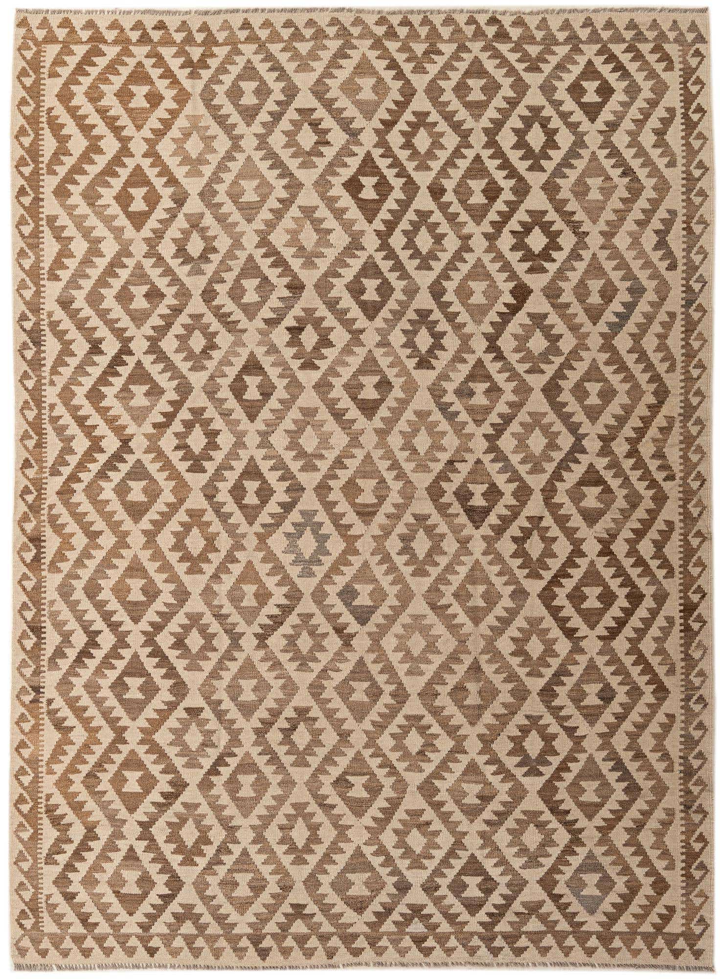 7' 1 x 9' 8 Hand Woven Kilim Maymana Wool Rug