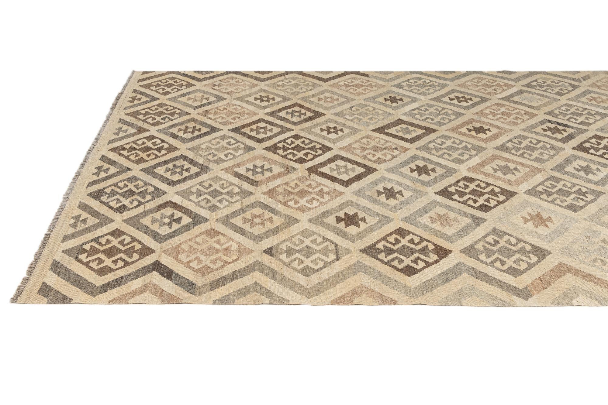 6' 9 x 9' 9 Hand Woven Kilim Maymana Wool Rug