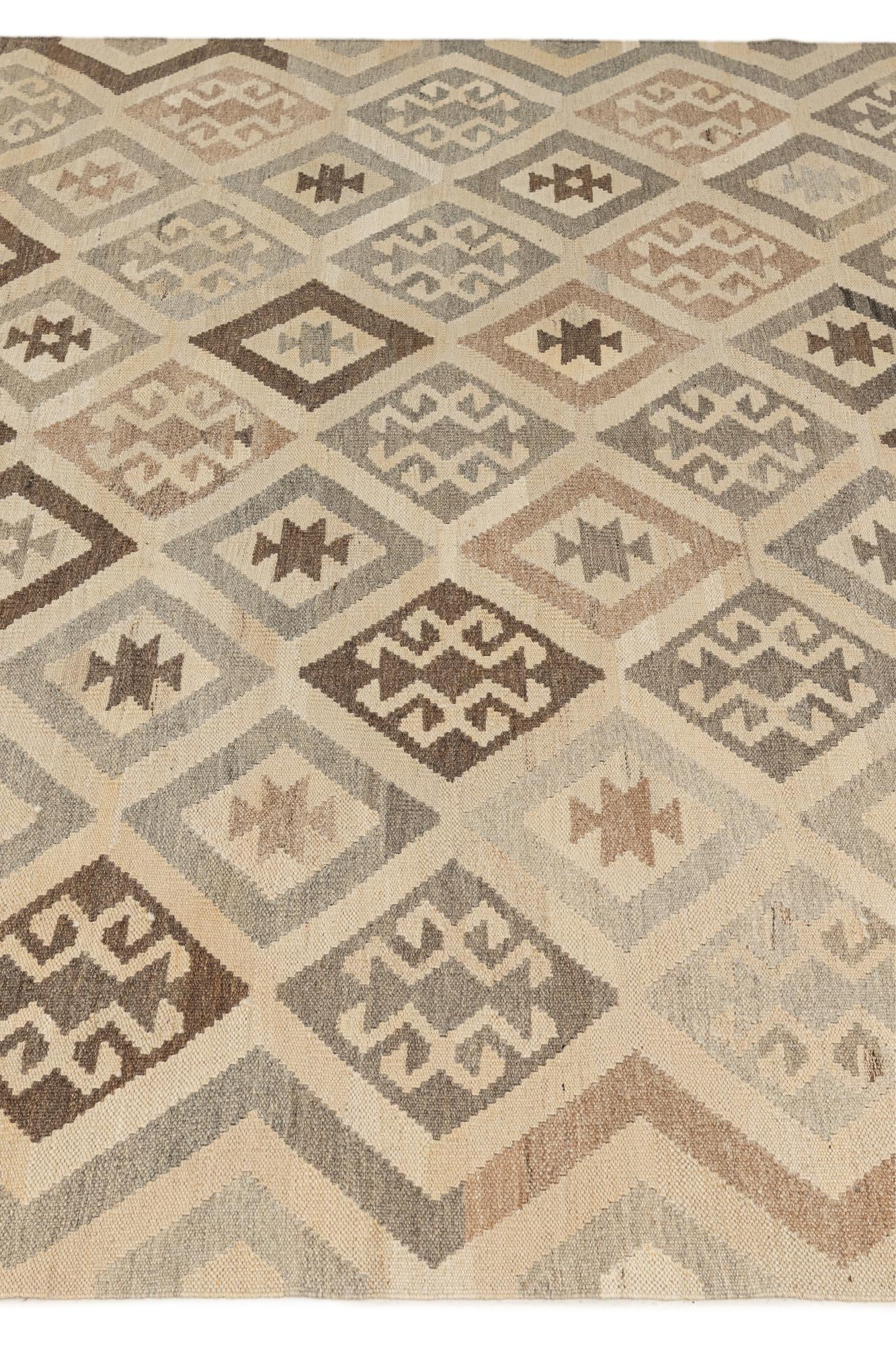 6' 9 x 9' 9 Hand Woven Kilim Maymana Wool Rug