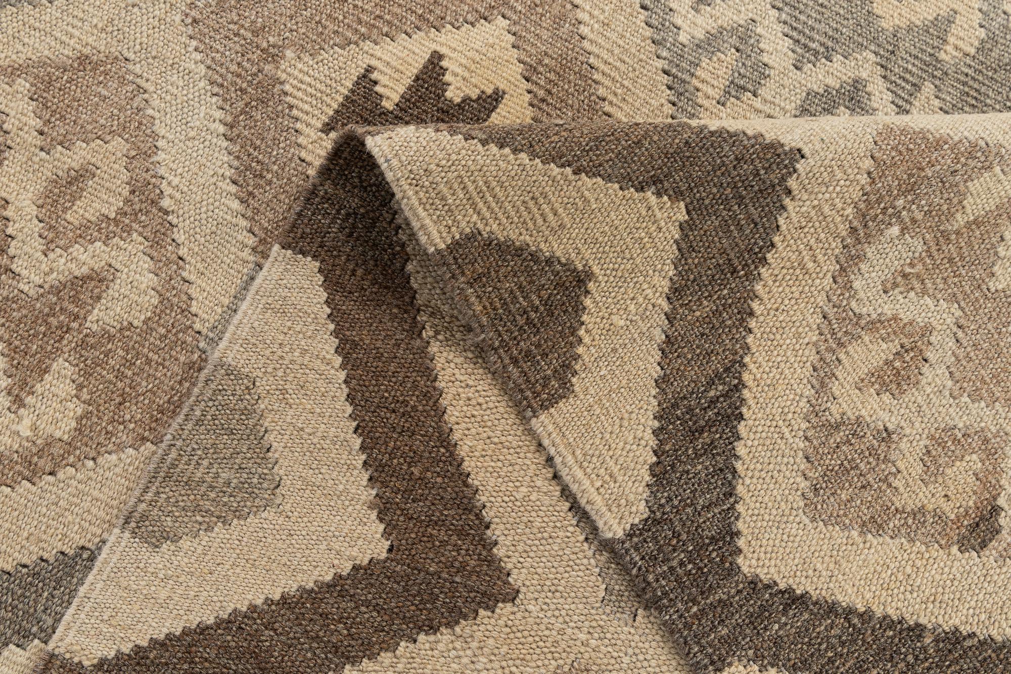 6' 9 x 9' 9 Hand Woven Kilim Maymana Wool Rug