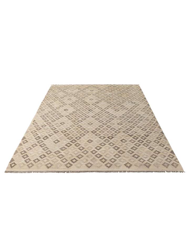 6' 9 x 9' 8 Hand Woven Kilim Maymana Wool Rug