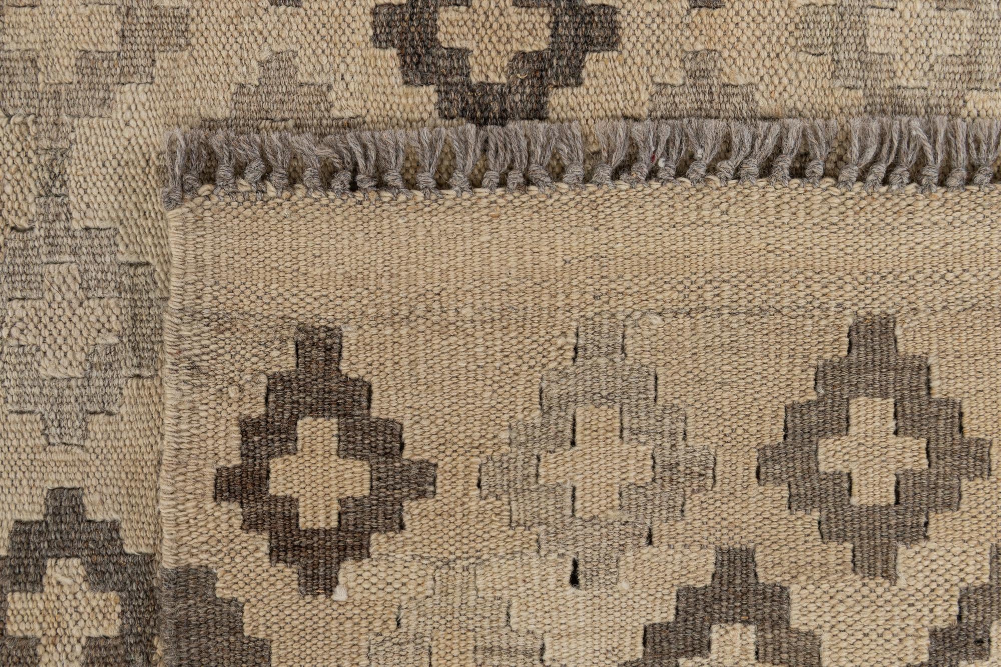 6' 9 x 9' 8 Hand Woven Kilim Maymana Wool Rug