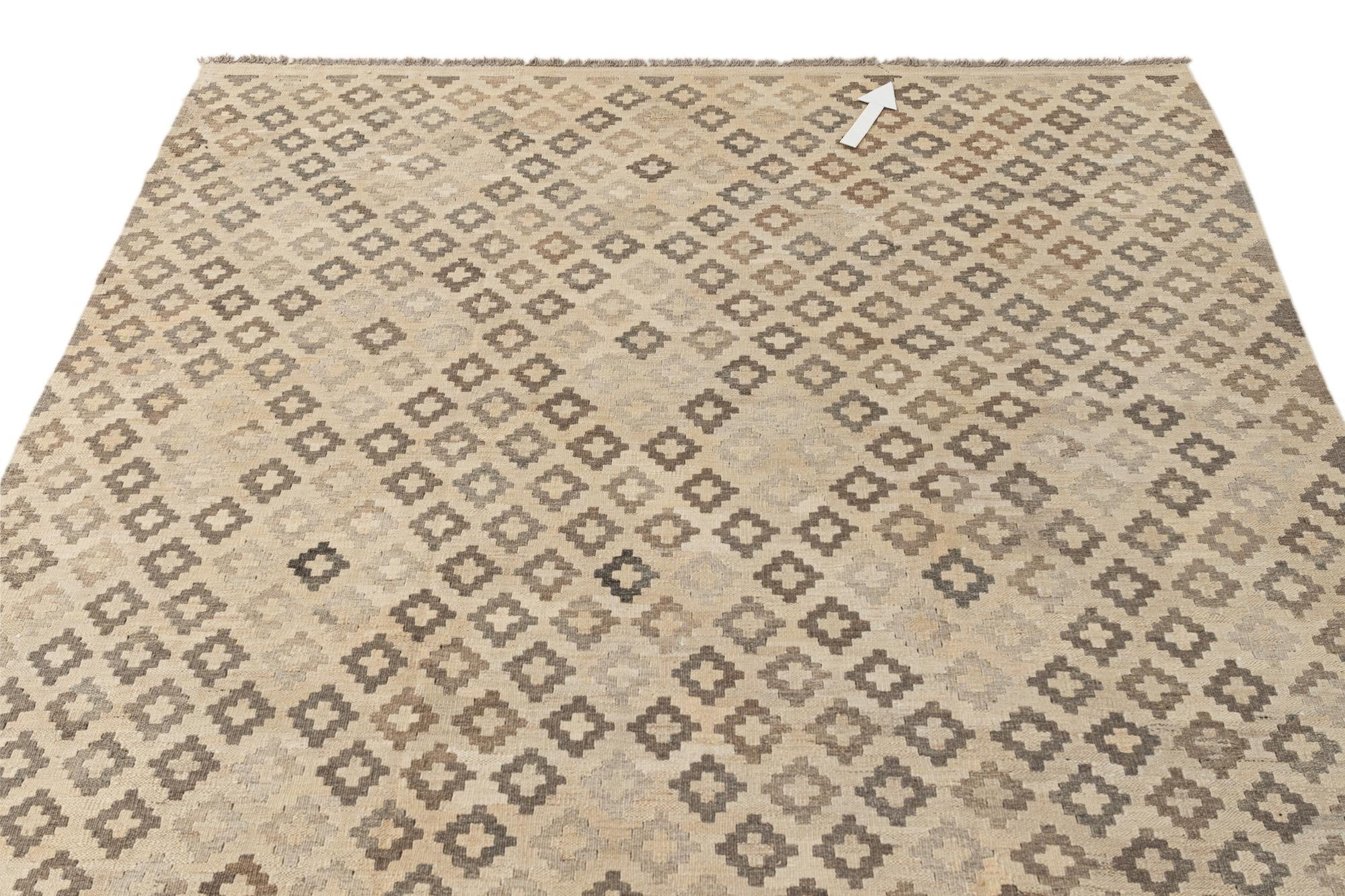 6' 9 x 9' 8 Hand Woven Kilim Maymana Wool Rug