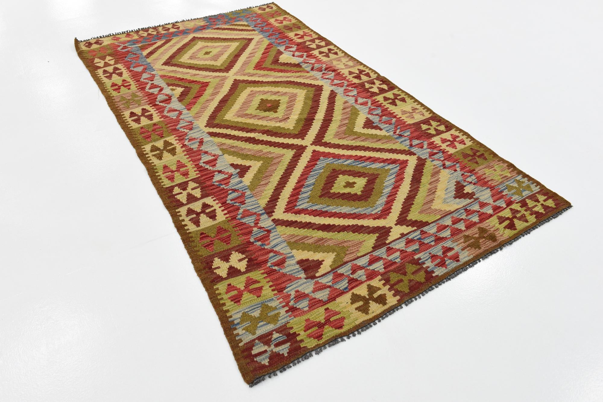 3' 10 x 6' 8 Hand Woven Kilim Maymana Wool Rug