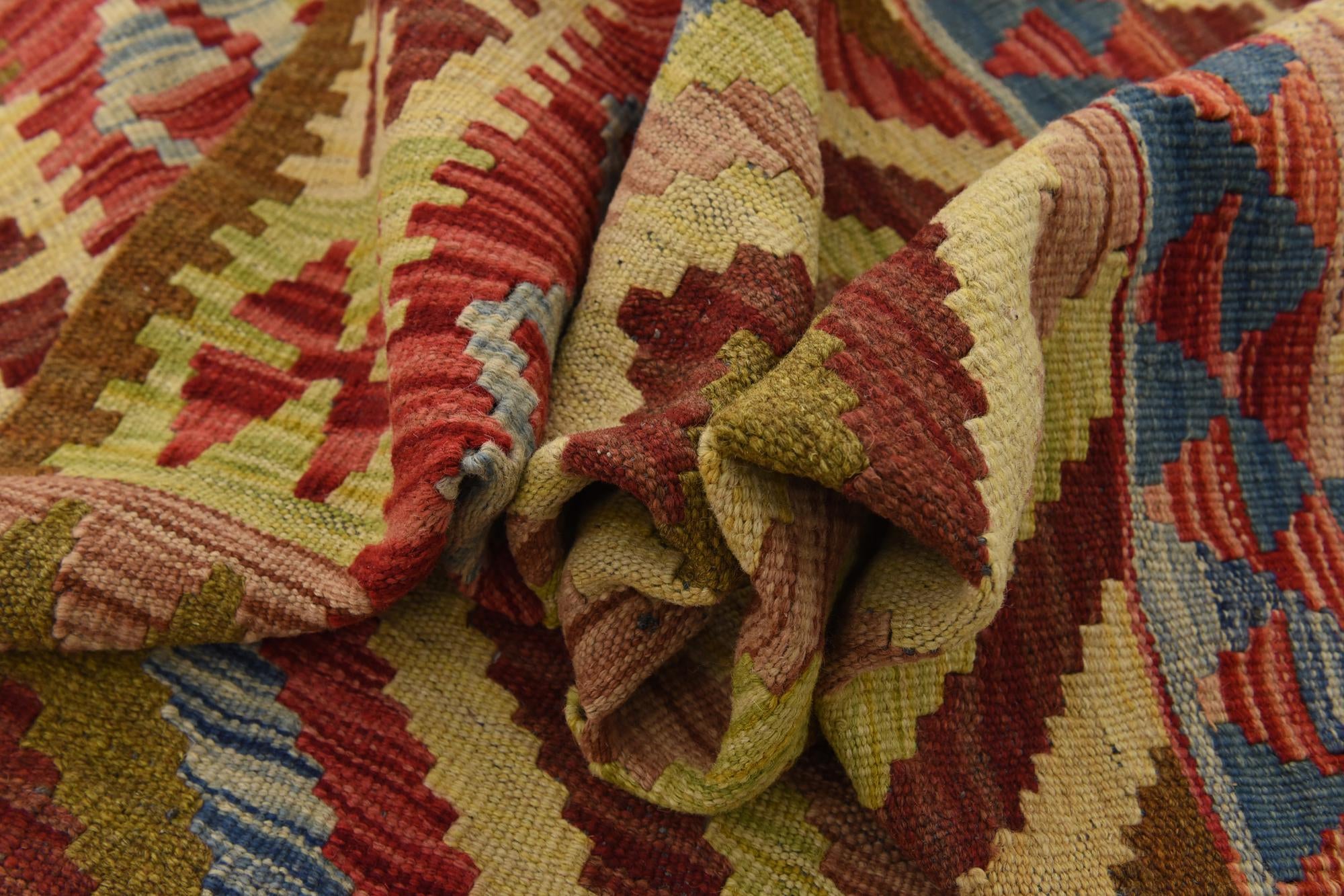 3' 10 x 6' 8 Hand Woven Kilim Maymana Wool Rug