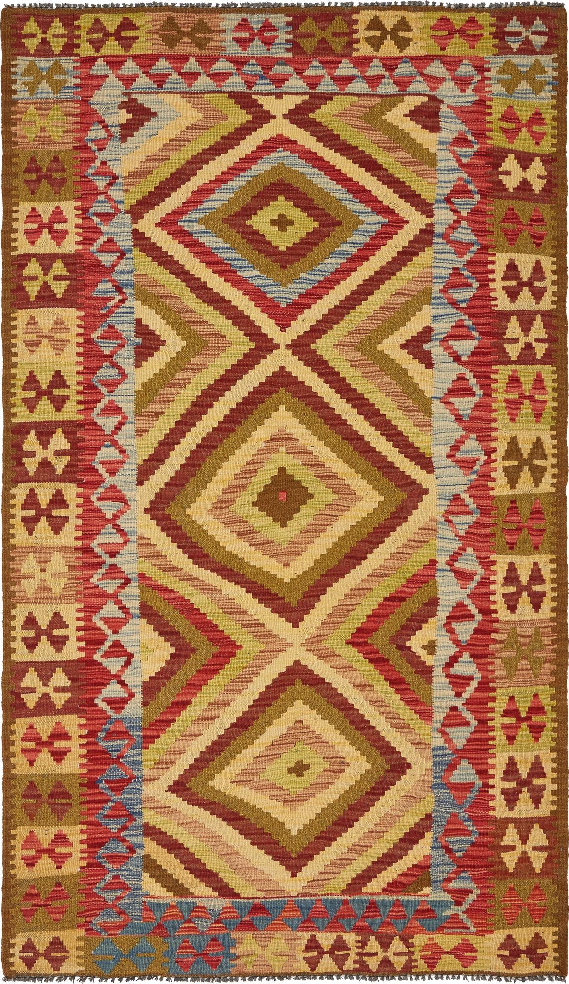 3' 10 x 6' 8 Hand Woven Kilim Maymana Wool Rug