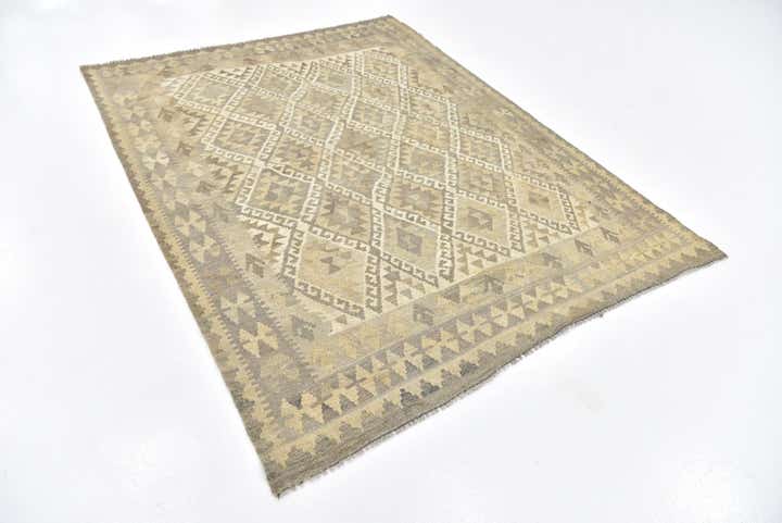 5' 3 x 6' 9 Hand Woven Kilim Maymana Wool Rug