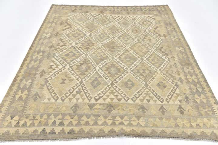5' 3 x 6' 9 Hand Woven Kilim Maymana Wool Rug