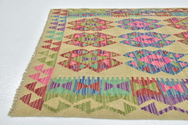 3' 2 x 4' 10 Hand Woven Kilim Maymana Wool Rug