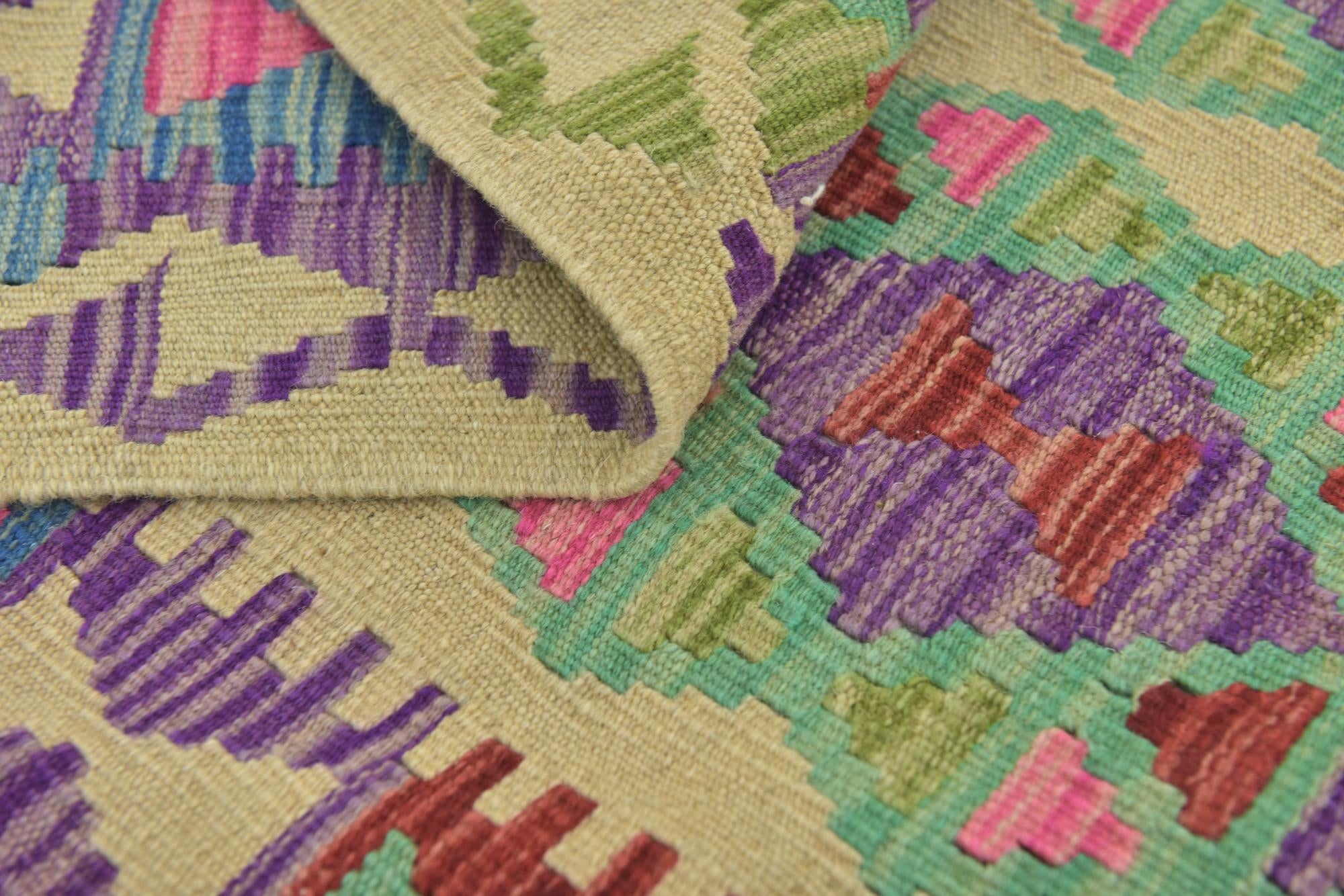 3' 2 x 4' 10 Hand Woven Kilim Maymana Wool Rug