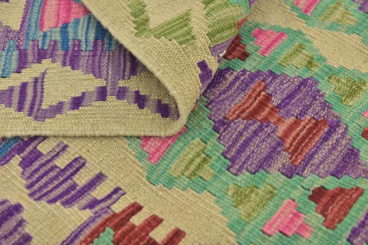 3' 2 x 4' 10 Hand Woven Kilim Maymana Wool Rug