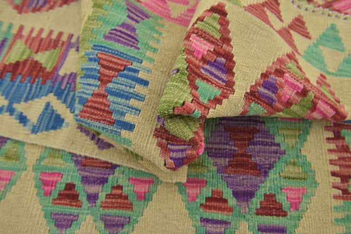 3' 2 x 4' 10 Hand Woven Kilim Maymana Wool Rug