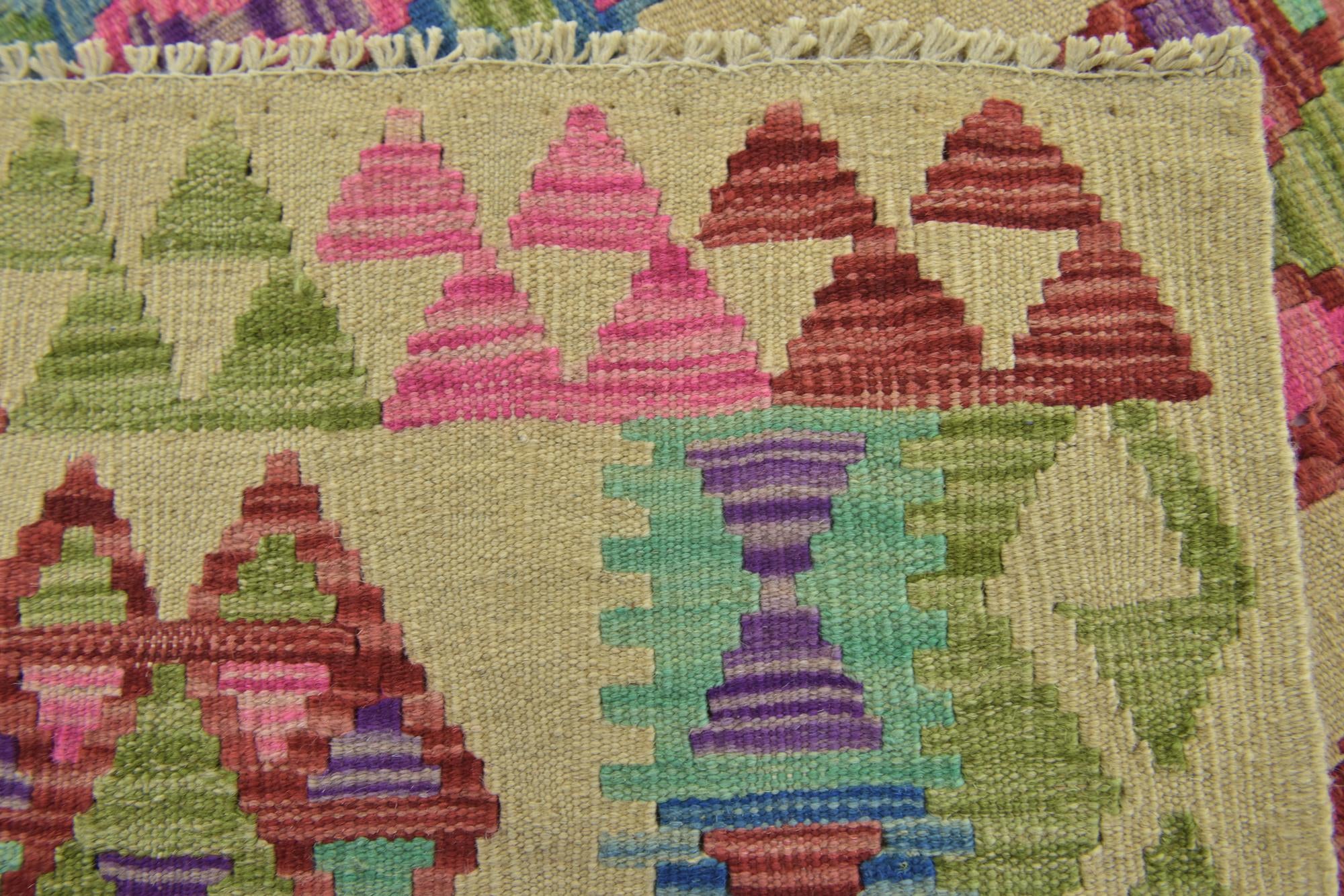 3' 2 x 4' 10 Hand Woven Kilim Maymana Wool Rug