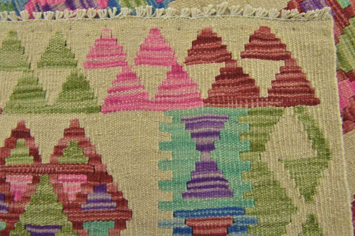 3' 2 x 4' 10 Hand Woven Kilim Maymana Wool Rug