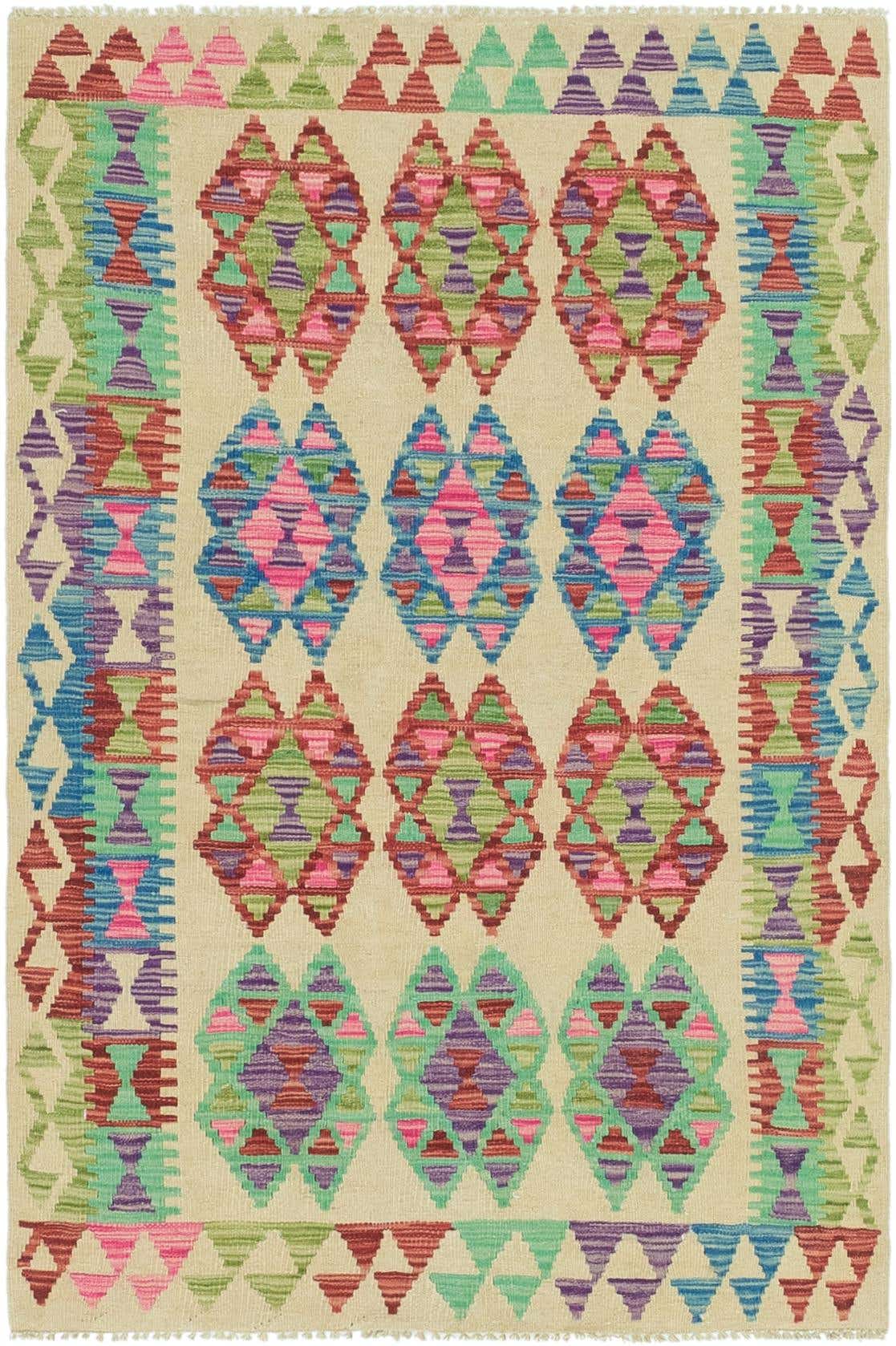 3' 2 x 4' 10 Hand Woven Kilim Maymana Wool Rug