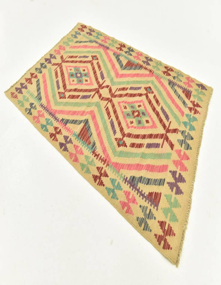 Detail image of 3' 5 x 5'  Hand Woven Kilim Maymana Wool Rug