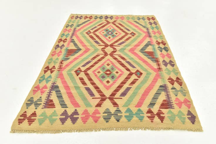 Detail image of 3' 5 x 5' Hand Woven Kilim Maymana Wool Rug
