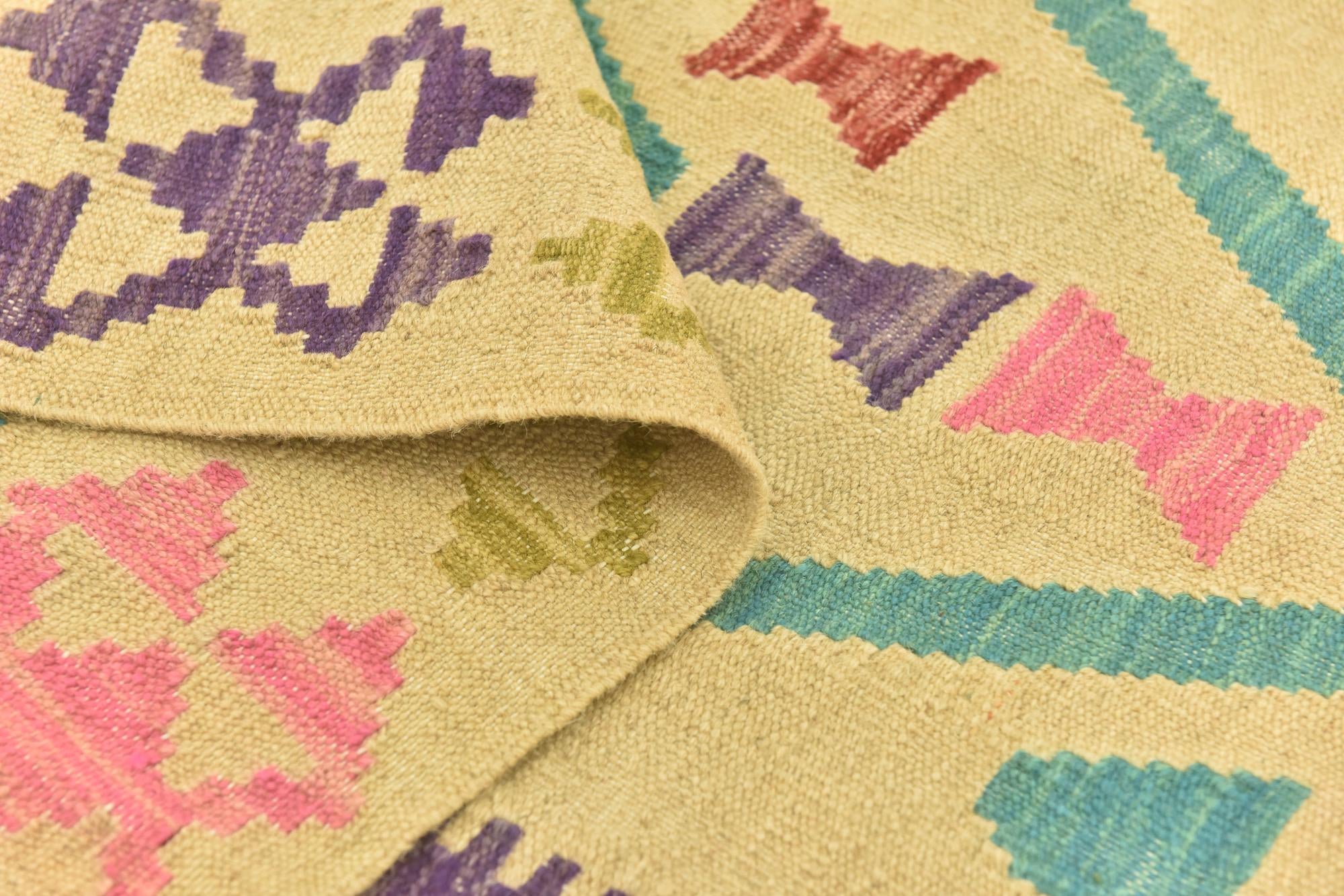 3' 2 x 4' 9 Hand Woven Kilim Maymana Wool Rug