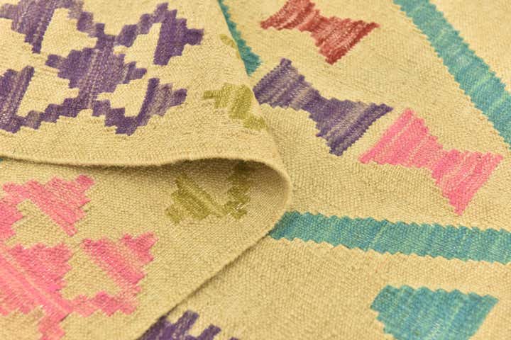 3' 2 x 4' 9 Hand Woven Kilim Maymana Wool Rug