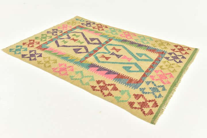 3' 2 x 4' 9 Hand Woven Kilim Maymana Wool Rug