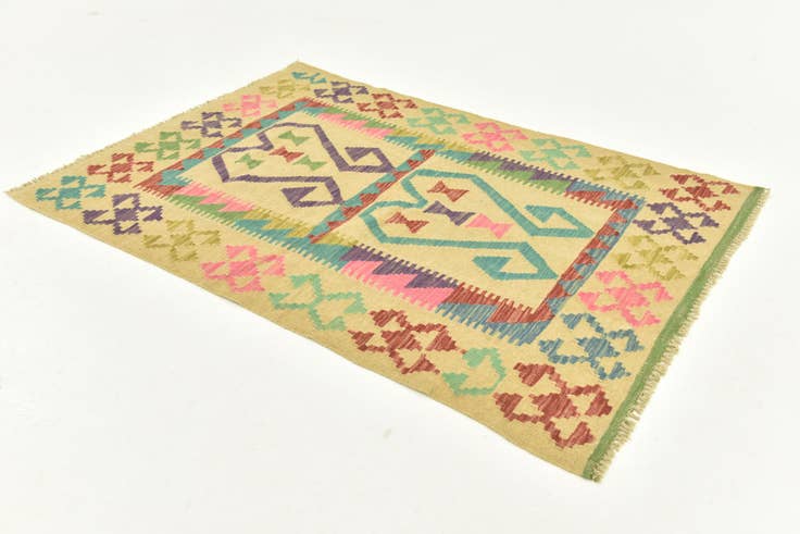 Detail image of 3' 2 x 4' 9 Hand Woven Kilim Maymana Wool Rug