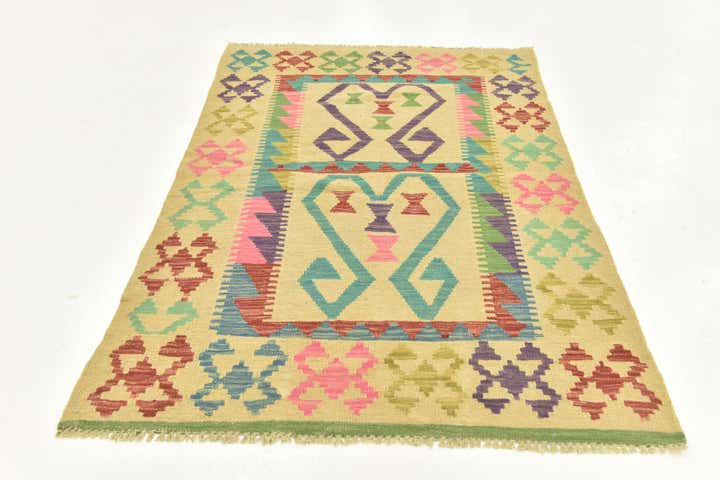 3' 2 x 4' 9 Hand Woven Kilim Maymana Wool Rug