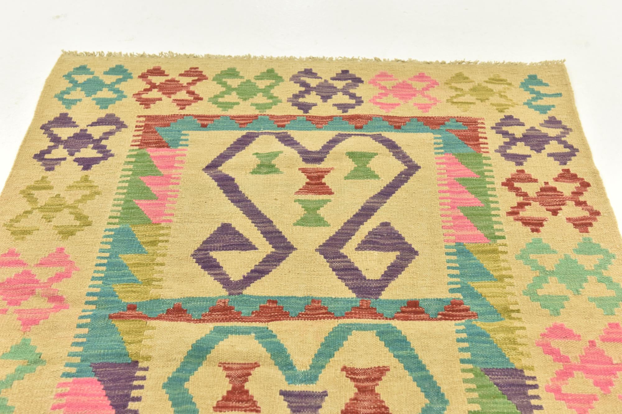 3' 2 x 4' 9 Hand Woven Kilim Maymana Wool Rug
