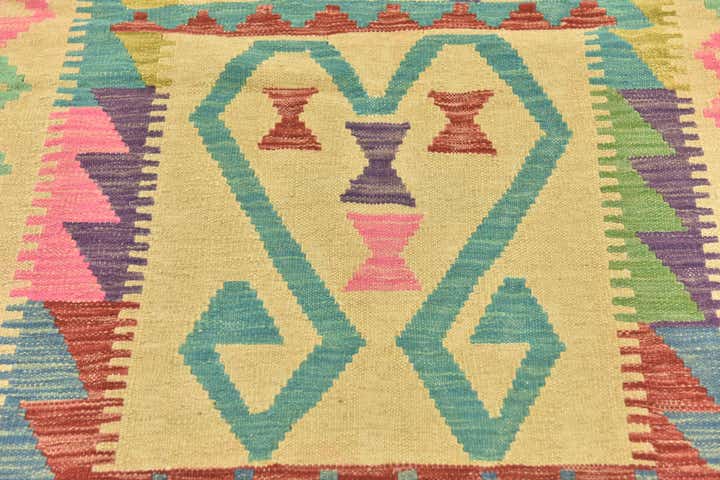 3' 2 x 4' 9 Hand Woven Kilim Maymana Wool Rug