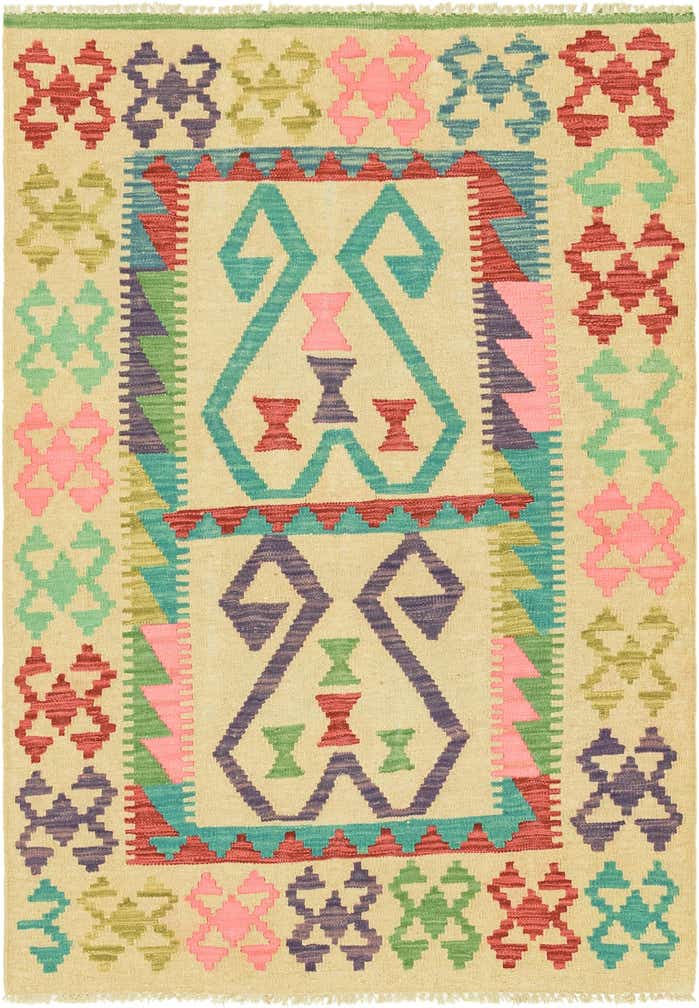 3' 2 x 4' 9 Hand Woven Kilim Maymana Wool Rug