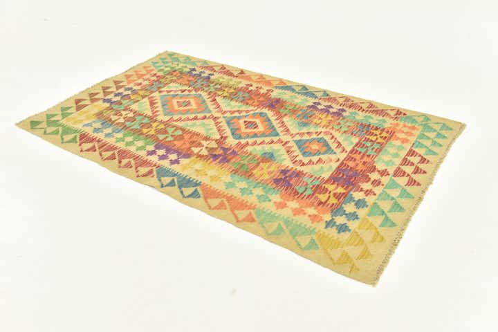 3' x 4' 9 Hand Woven Kilim Maymana Wool Rug