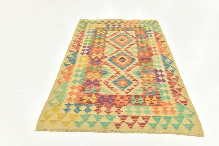 3' x 4' 9 Hand Woven Kilim Maymana Wool Rug