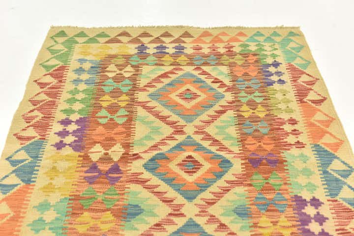 3' x 4' 9 Hand Woven Kilim Maymana Wool Rug