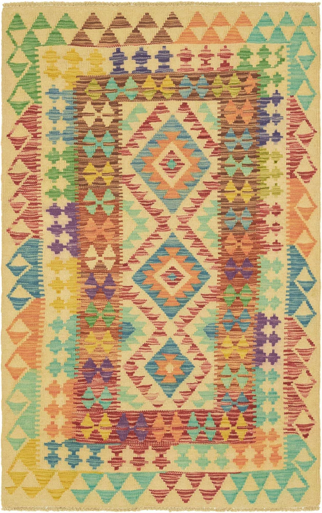 3' x 4' 9 Hand Woven Kilim Maymana Wool Rug