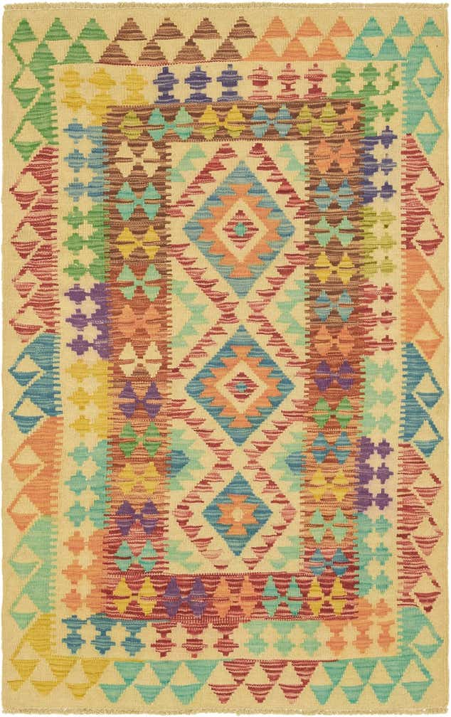 3' x 4' 9 Hand Woven Kilim Maymana Wool Rug