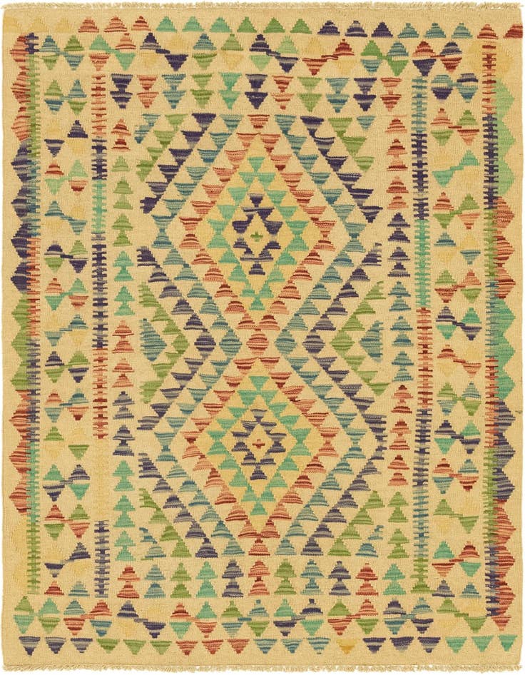Detail image of 3' 4 x 4' 8 Hand Woven Kilim Maymana Wool Rug