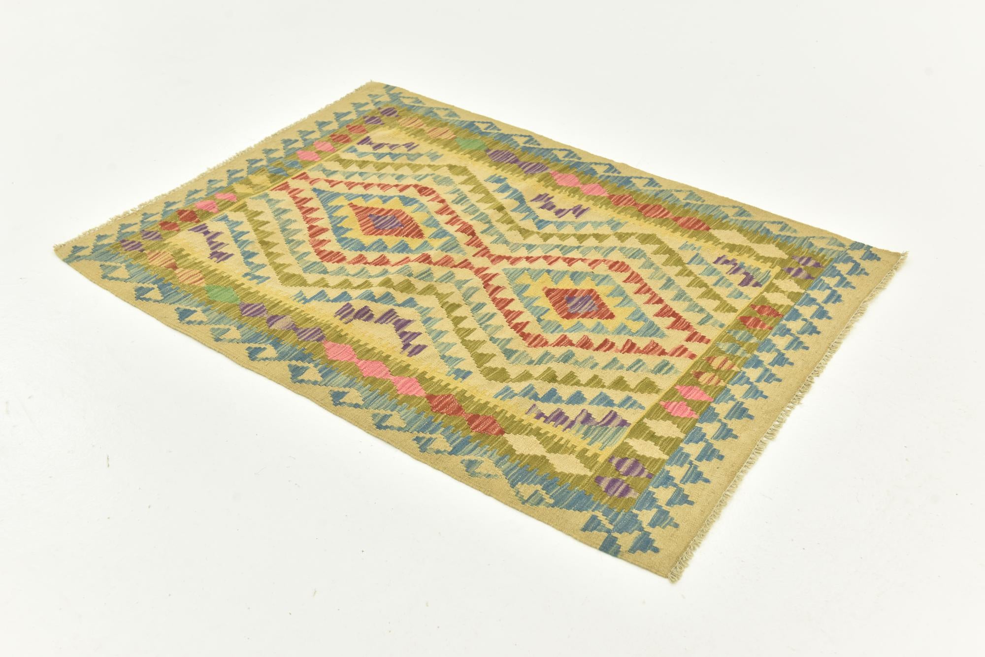 3' 5 x 4' 9 Hand Woven Kilim Maymana Wool Rug
