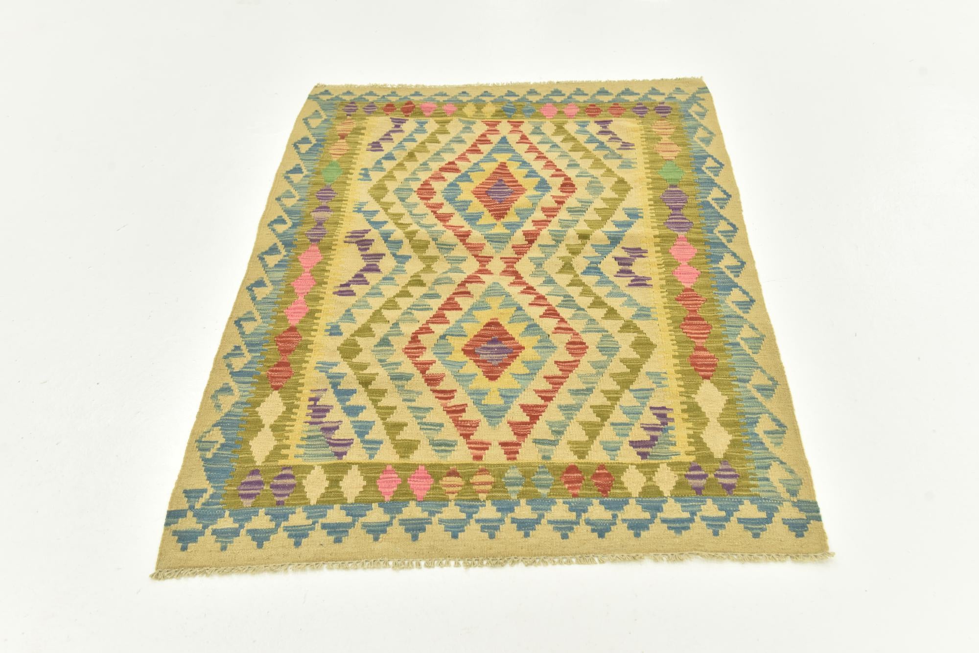 3' 5 x 4' 9 Hand Woven Kilim Maymana Wool Rug
