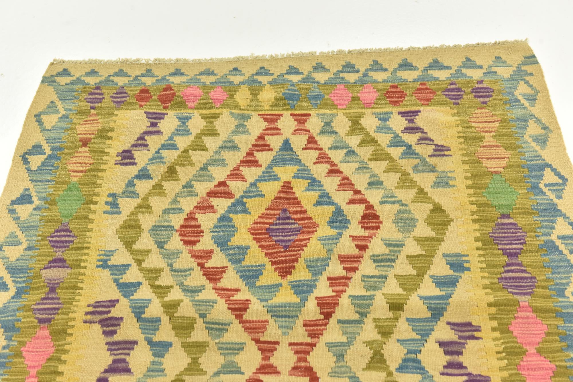 3' 5 x 4' 9 Hand Woven Kilim Maymana Wool Rug