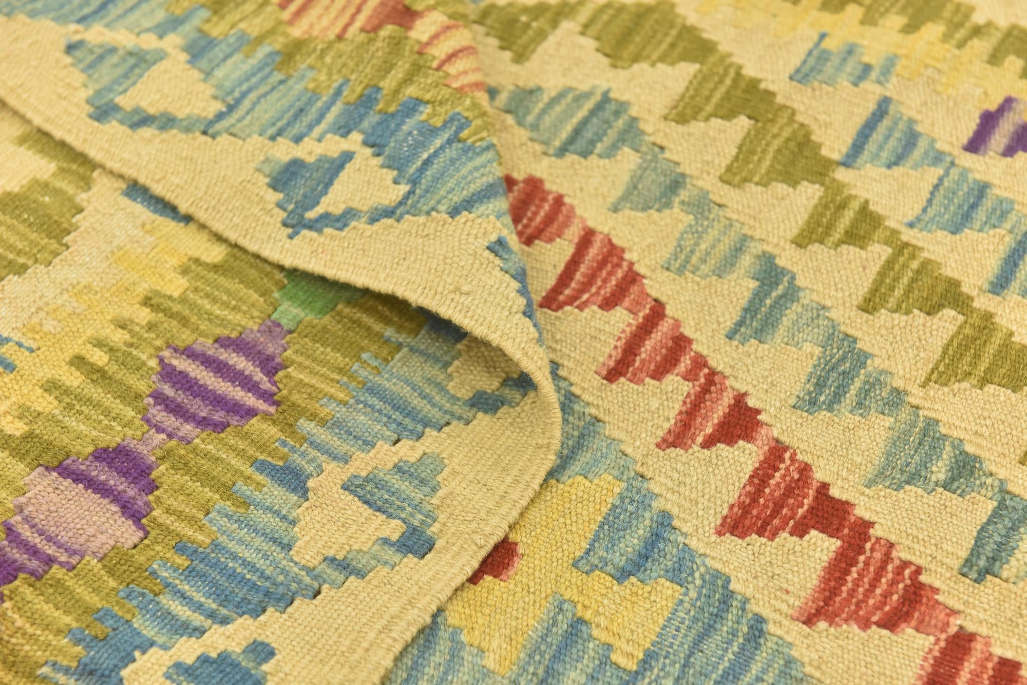 3' 5 x 4' 9 Hand Woven Kilim Maymana Wool Rug