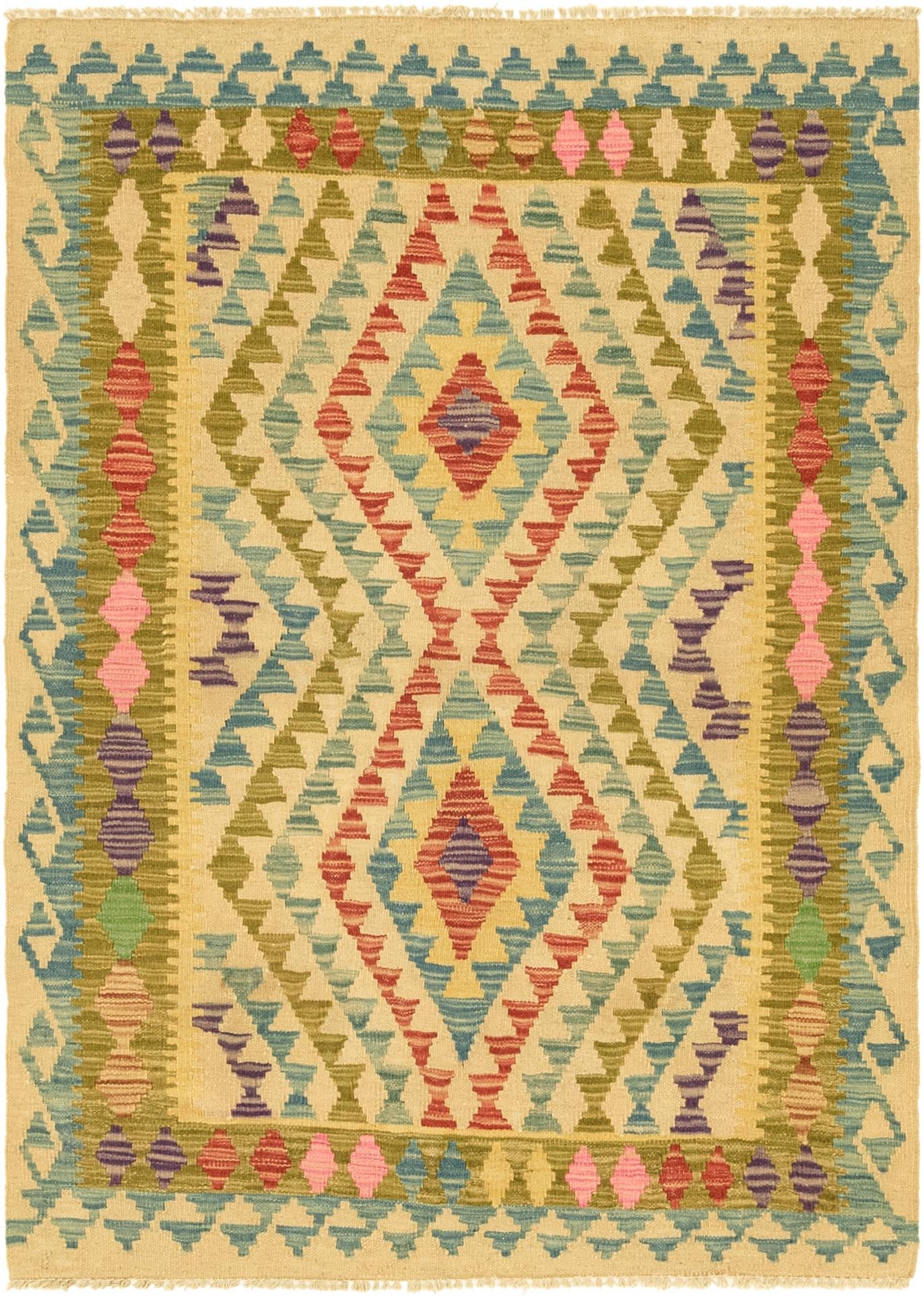 3' 5 x 4' 9 Hand Woven Kilim Maymana Wool Rug