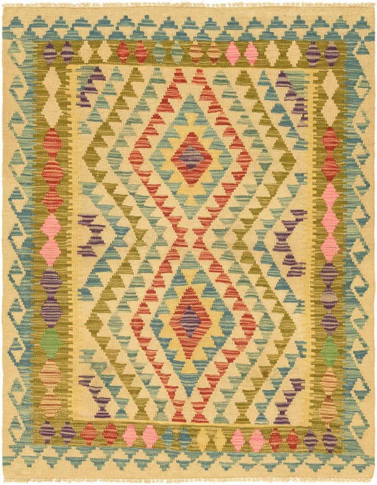 Detail image of 3' 5 x 4' 9 Hand Woven Kilim Maymana Wool Rug