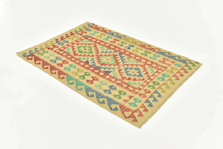 Detail image of 3' 4 x 5' Hand Woven Kilim Maymana Wool Rug
