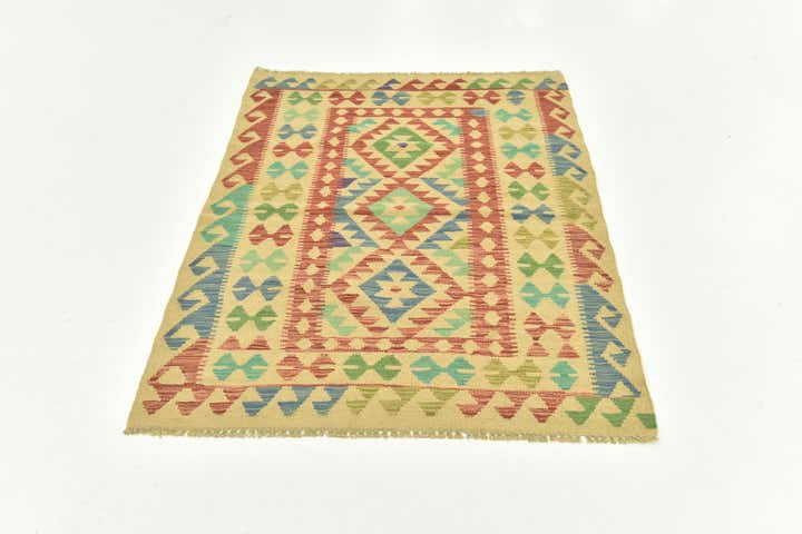 3' 4 x 5' Hand Woven Kilim Maymana Wool Rug