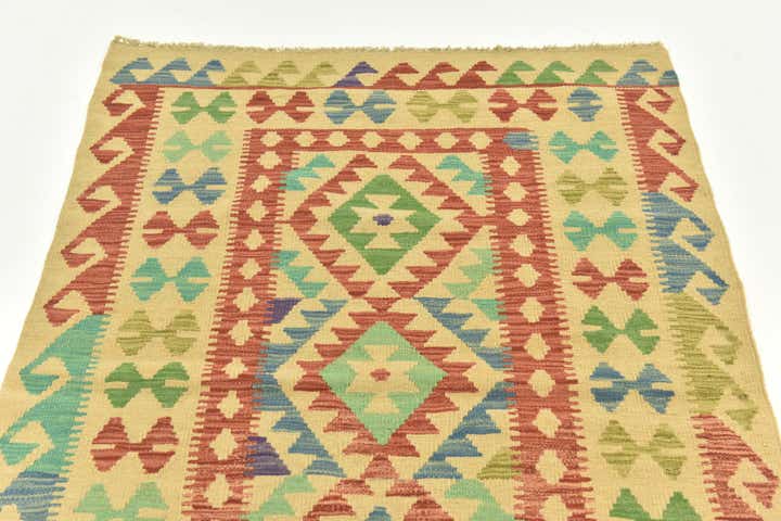 3' 4 x 5' Hand Woven Kilim Maymana Wool Rug