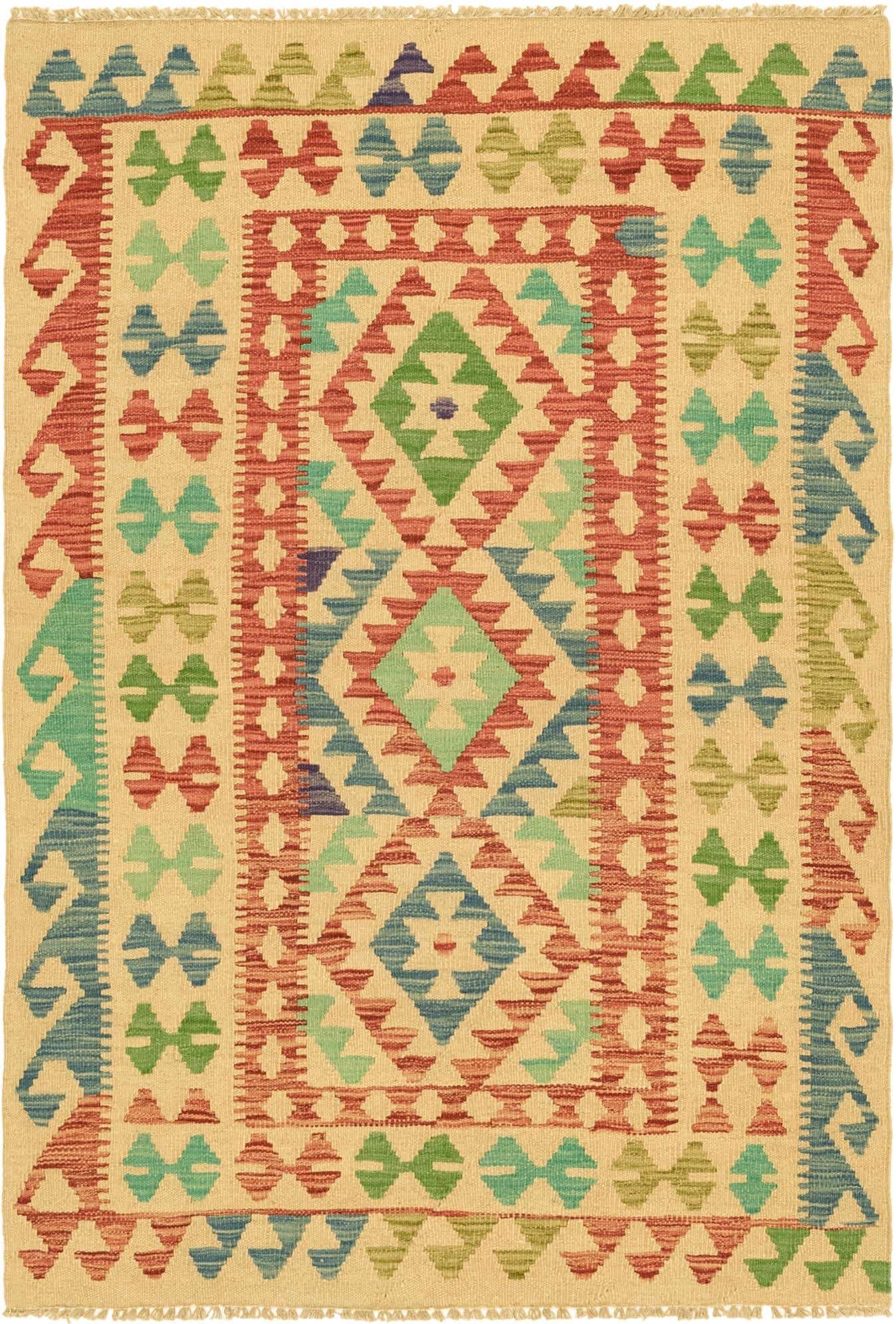 3' 4 x 5' Hand Woven Kilim Maymana Wool Rug