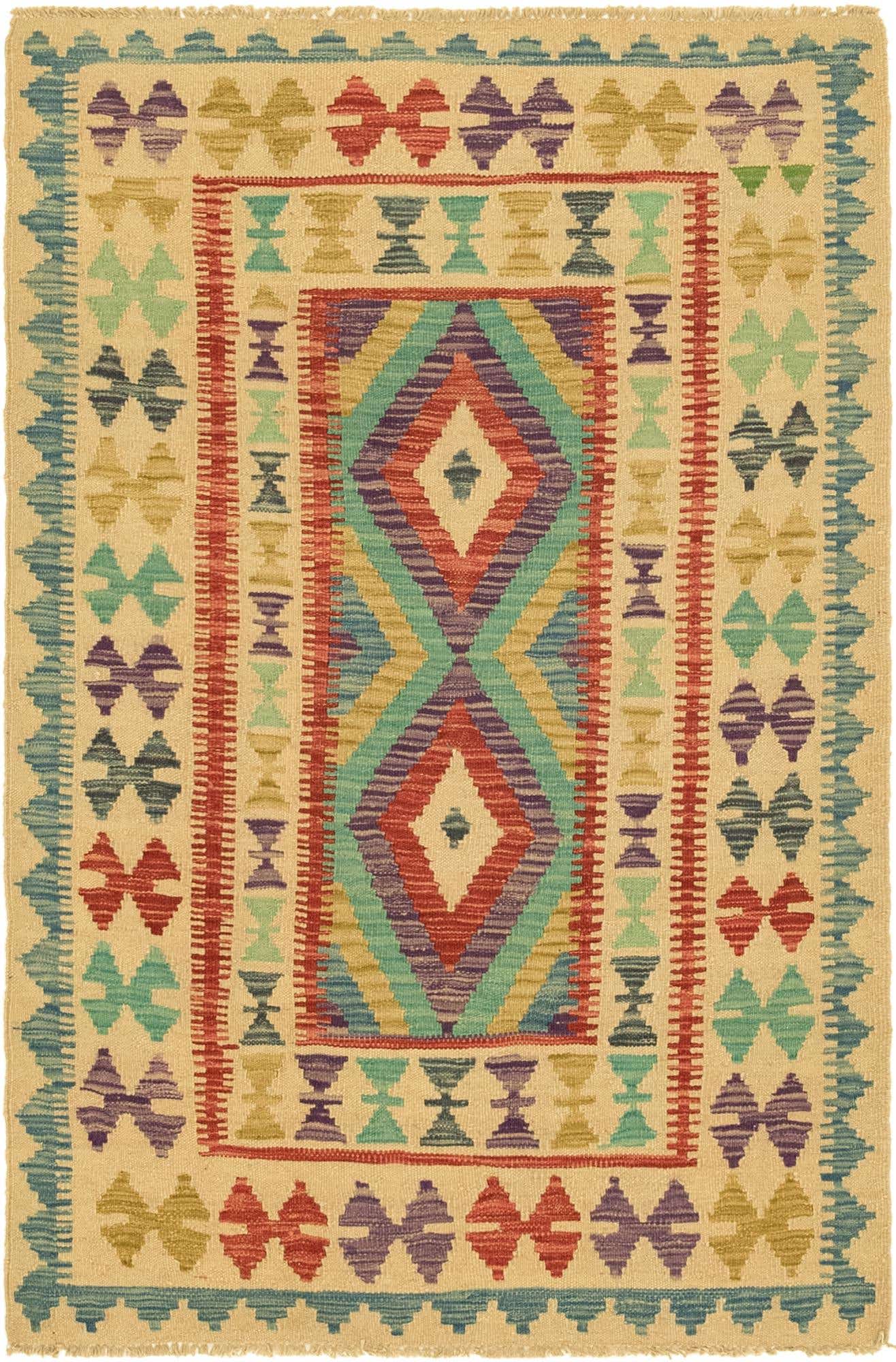 3' 5 x 5' 3 Hand Woven Kilim Maymana Wool Rug