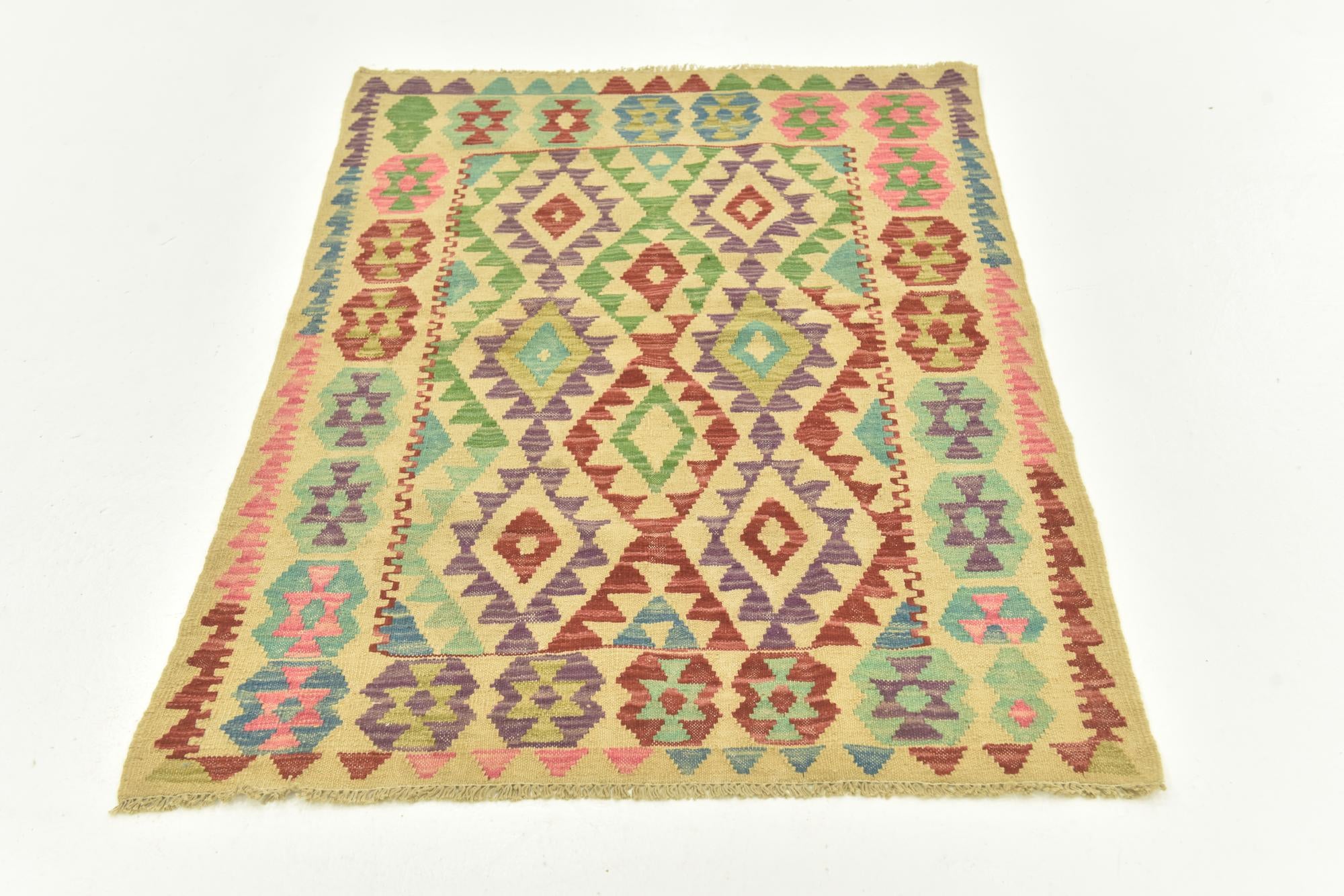 3' 7 x 5' 1 Hand Woven Kilim Maymana Wool Rug