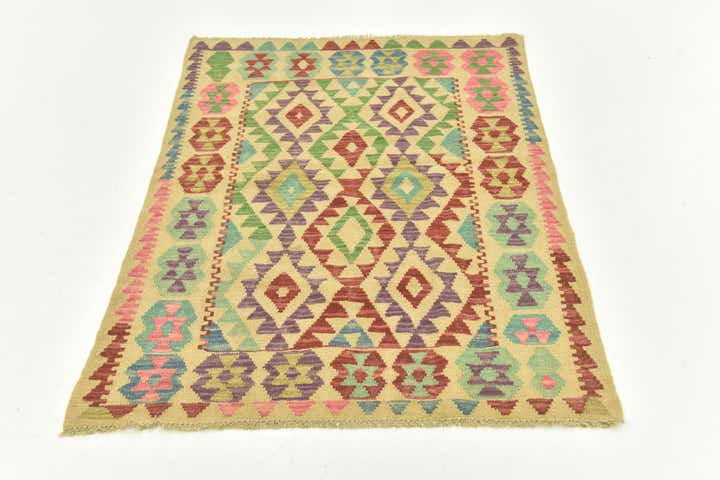 3' 7 x 5' 1 Hand Woven Kilim Maymana Wool Rug